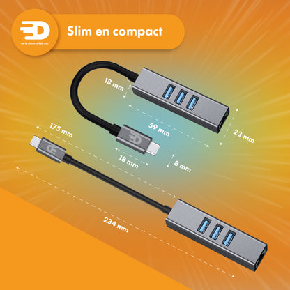 USB C naar Ethernet Adapter met 3 USB 3.0 poorten