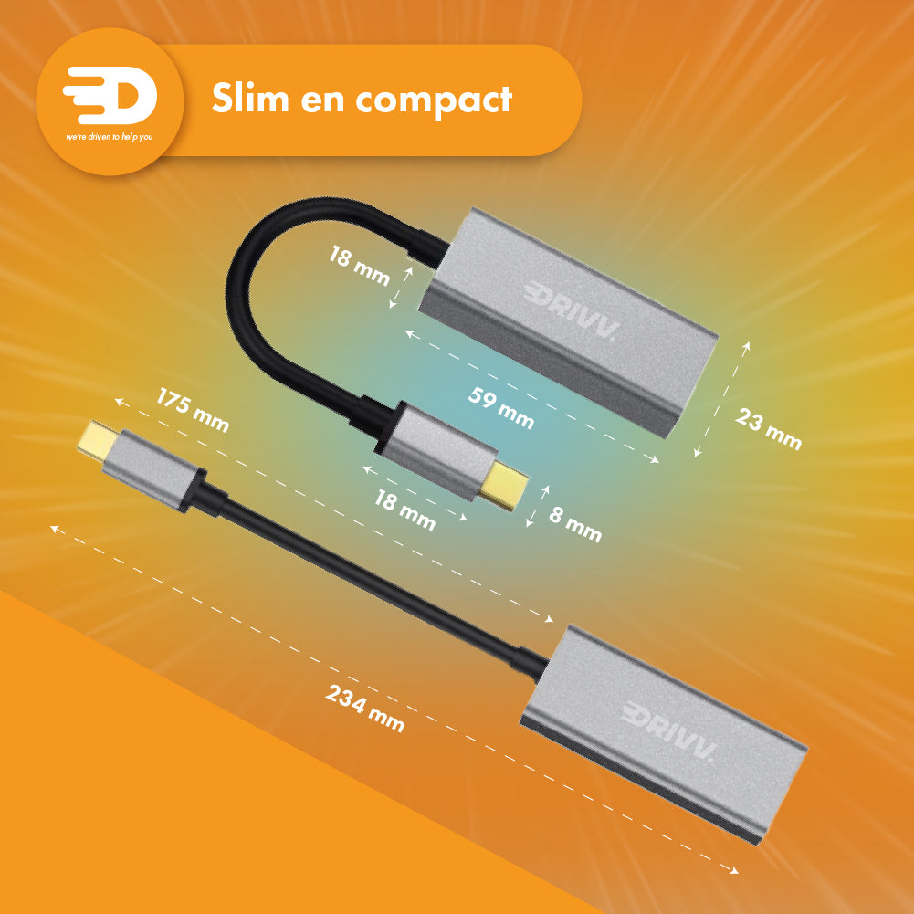 USB-C naar Ethernet Adapter / Internet / Netwerk - 10/100/1000 MBps