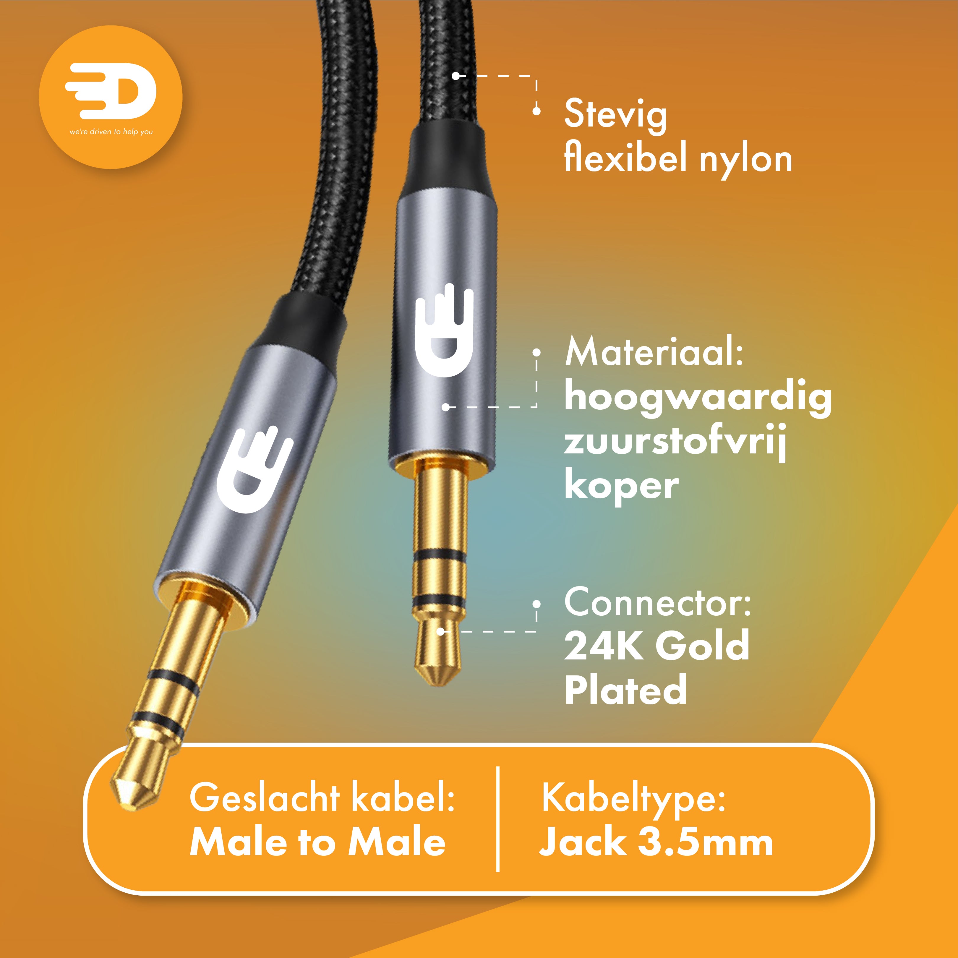 AUX Kabel - Jack naar Jack 3.5 mm