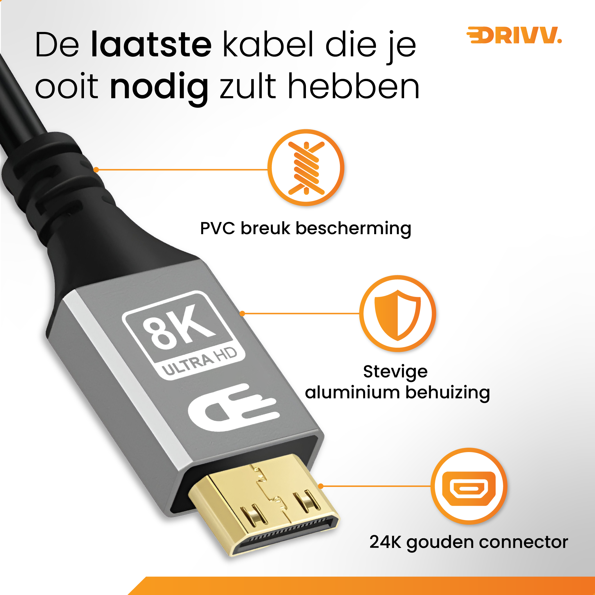 Premium Mini HDMI naar HDMI Kabel 2.1 - 4K 120Hz - 8K 60Hz