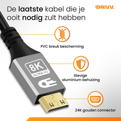 Premium Mini HDMI naar HDMI Kabel 2.1 - 4K 120Hz - 8K 60Hz