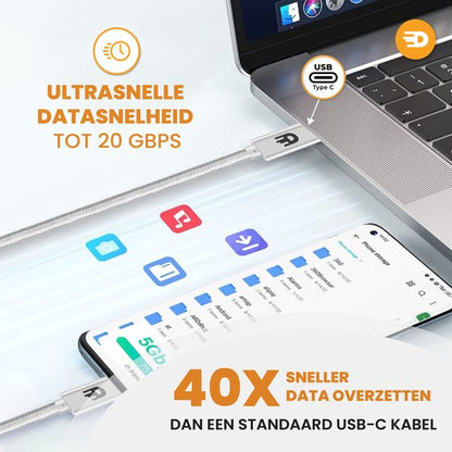 USB C naar USB C Kabel 3.2 - PD 100w Nylon