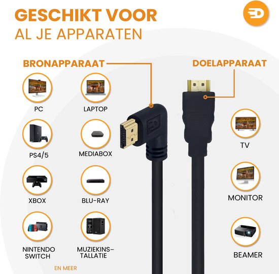 HDMI Kabel 2.1 - Haaks - 4K 120Hz - 8K 60Hz