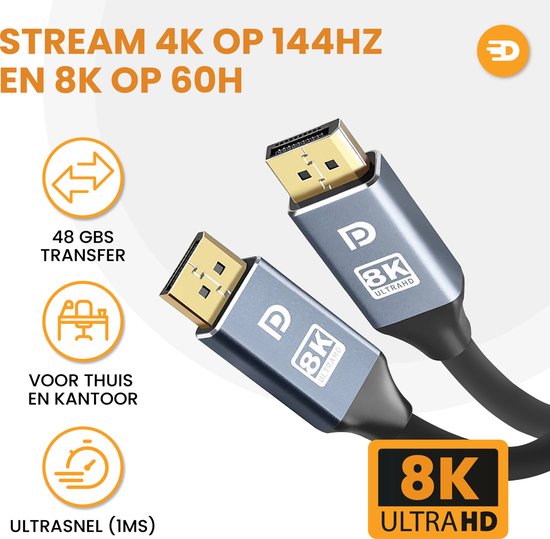 Premium Displayport Kabel 1.4 - PVC - 4K 144Hz - 8K 60Hz