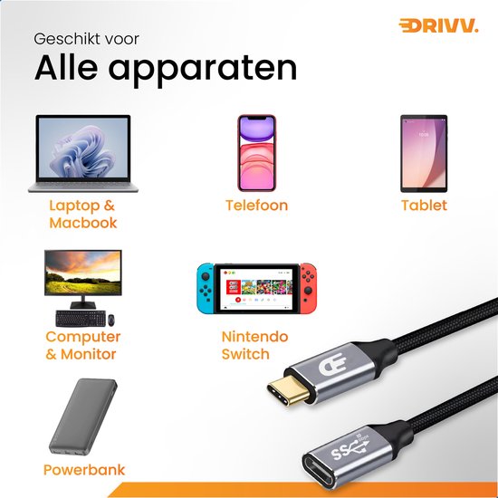 USB C Verlengkabel 3.2 - PD 100w - 4K 60Hz